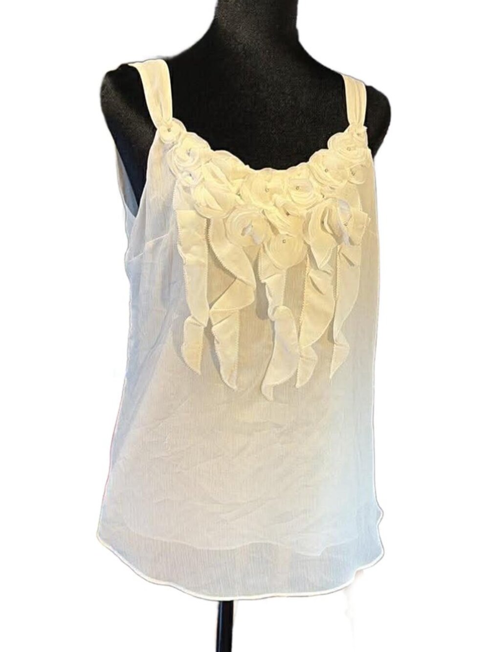 WHBM Ruffle Front Chiffon Sleeveless Blouse
